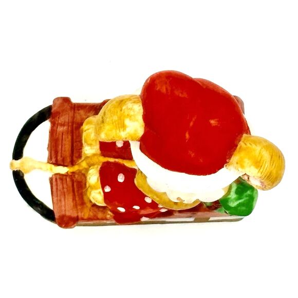 Russ Berrie Christmas Santa Mouse On Sled Porcelain 3” - Picture 7 of 8